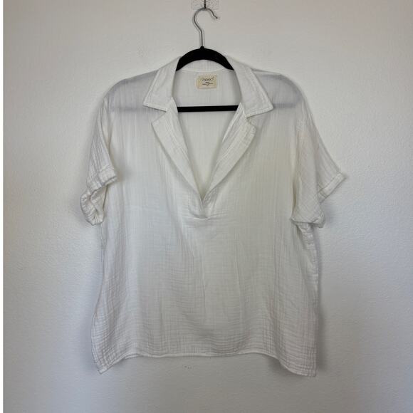 9Seed Resort Thalia Gauzy Cotton Collared V Neck Blouse Small - Picture 2 of 6
